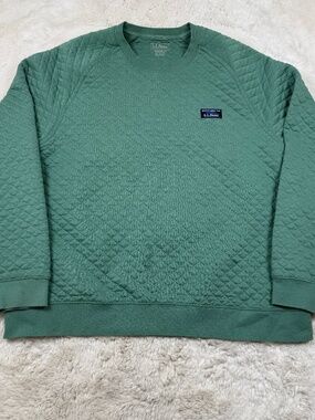 L.L Bean Men's Quilted Sweatshirt Crewneck Green Traditional Fit XL